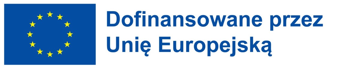 logotyp z flaga Unii Europejskiej i napisem Dofinansowane przez Unię Europejską