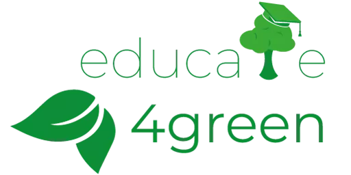 logo projektu educate4green - grafika w zielonym kolorze zawierająca liść, drzewo i studencki biret